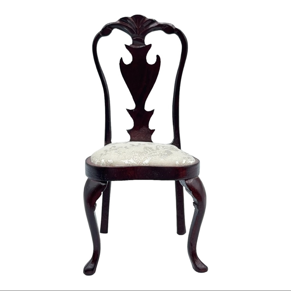 Vtg Bespaq Queen Anne Upholster Ivory Silk Seat Dining Chair Miniature Dollhouse